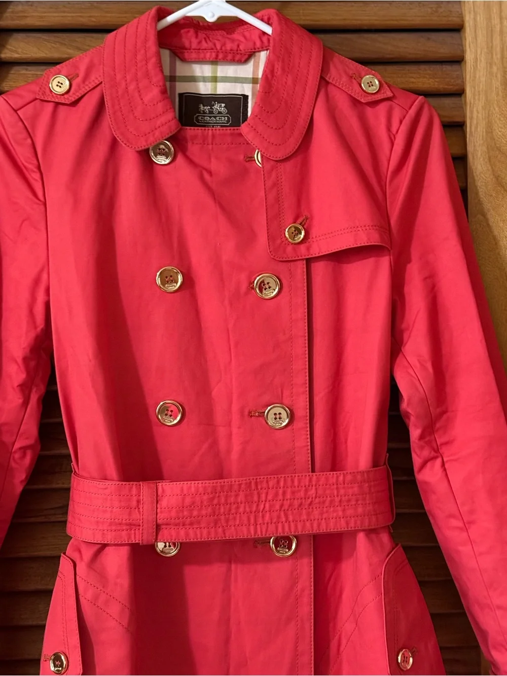 Coach Legacy/Red Double-Breasted Trench Coat with Belt